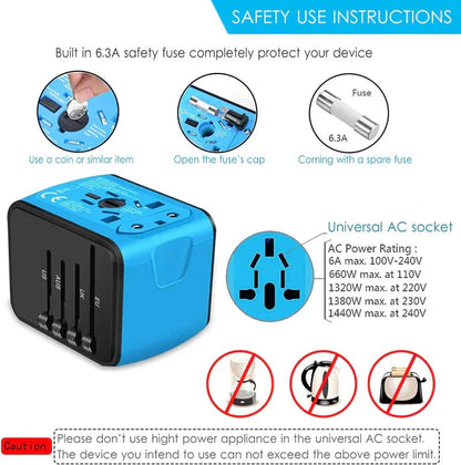 Luxora All-in-One Universal Travel Power Adapter 4 USB Ports