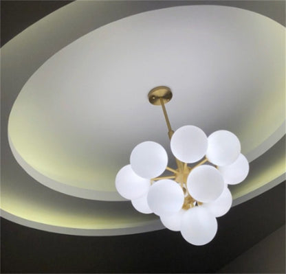 Royelux 13-Light Mid-Century Modern Brass Gold Bubble Chandelier Pendant