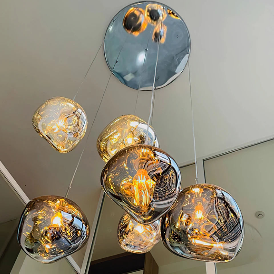 LuxRoyale Nordic Lava Chandelier-Modern Copper Irregular Glass Pendant Light