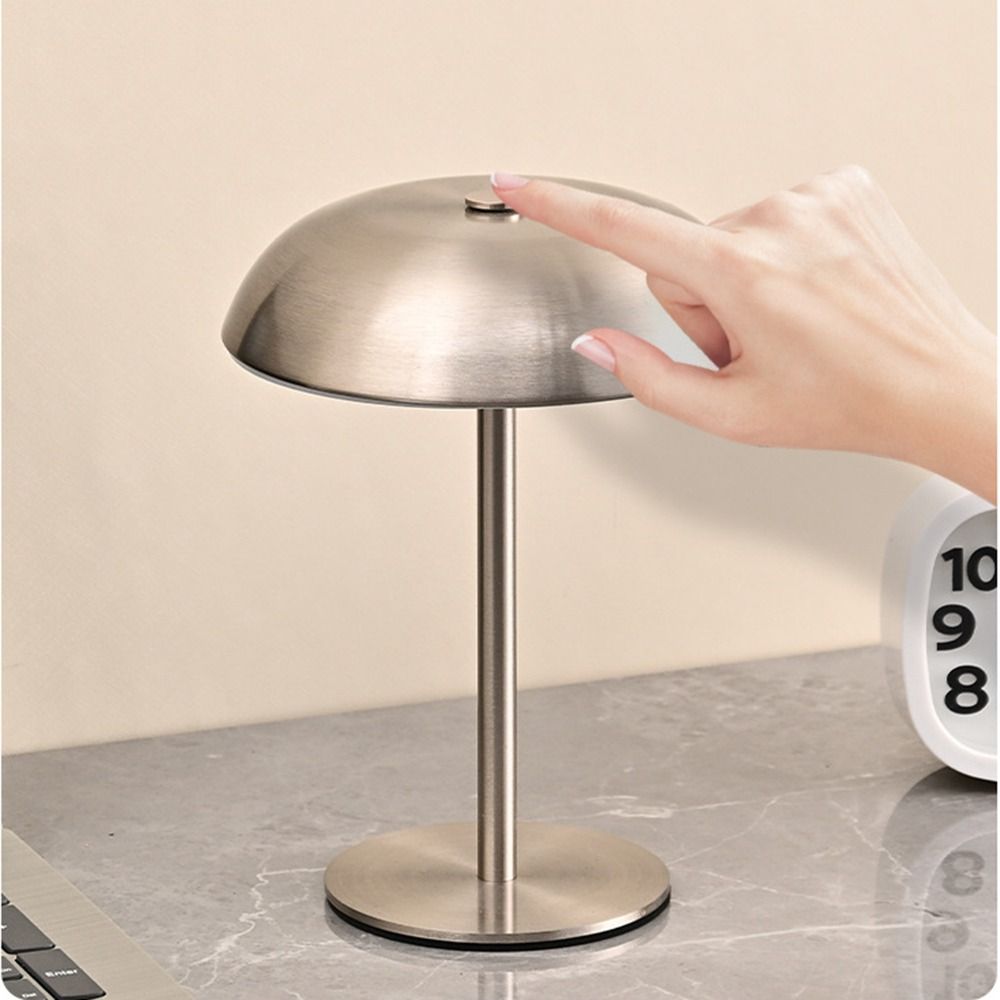 Royaleva Contemporary Brushed Steel Crescent Mushroom Table Lamp with Integrated LED