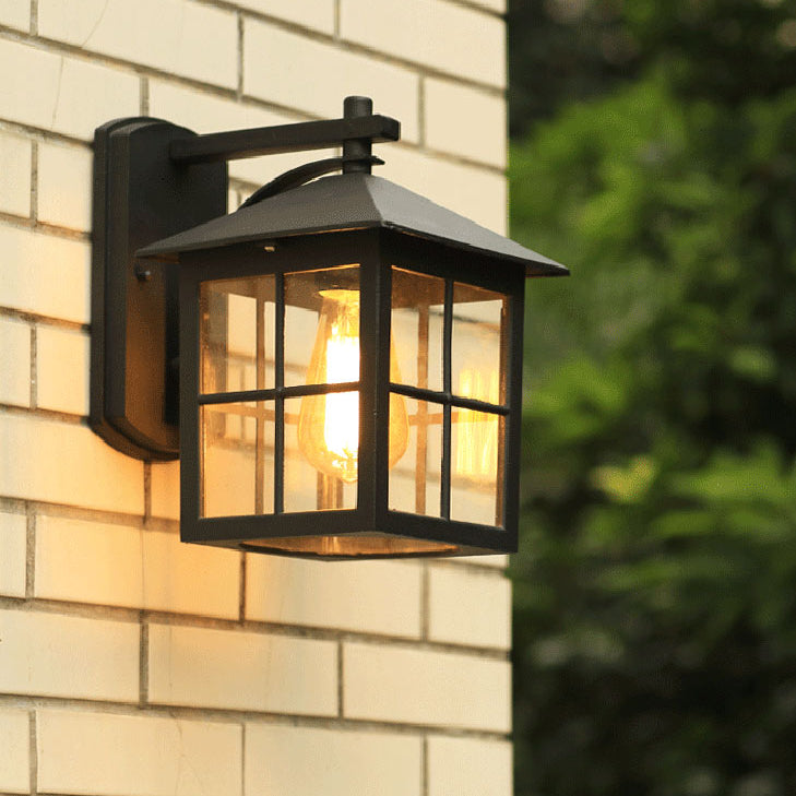 Royelux Vintage Outdoor Wall Lantern Sconce, Black Metal Farmhouse Exterior Light