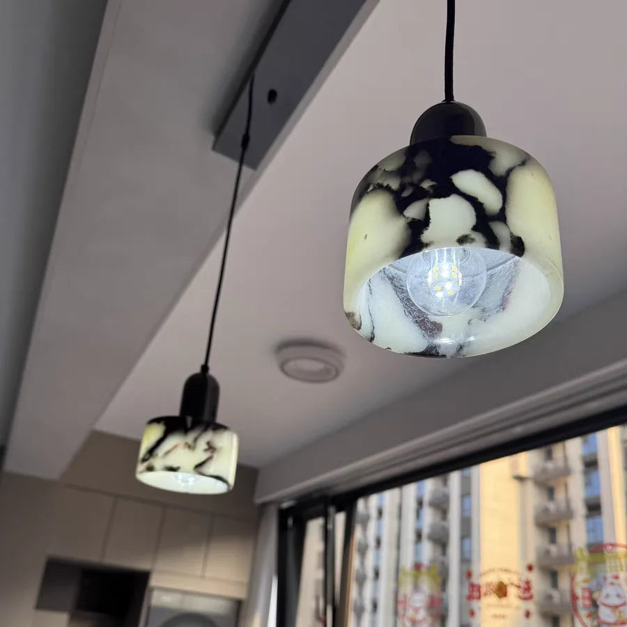 RoyaleGlow Black Marble Cylinder Pendant Light - Modern Ceiling Fixture
