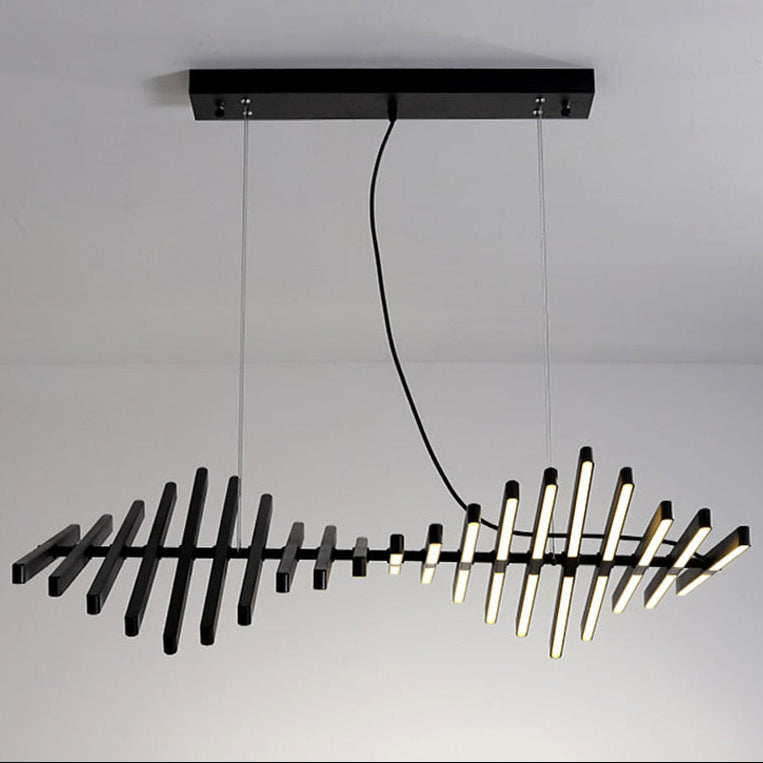 Royelux Modern Fishbone Chandelier-Black Aluminum LED Dining Room Light Fixture
