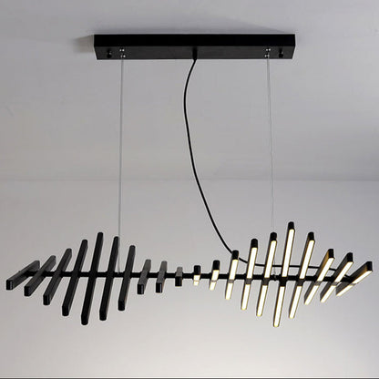 Royelux Modern Fishbone Chandelier-Black Aluminum LED Dining Room Light Fixture