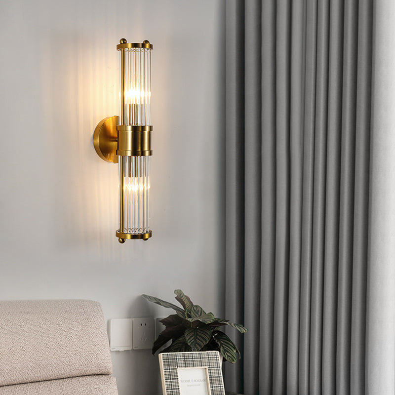 Rayvia Polished Brass Fluted Crystal Column Wall Sconce