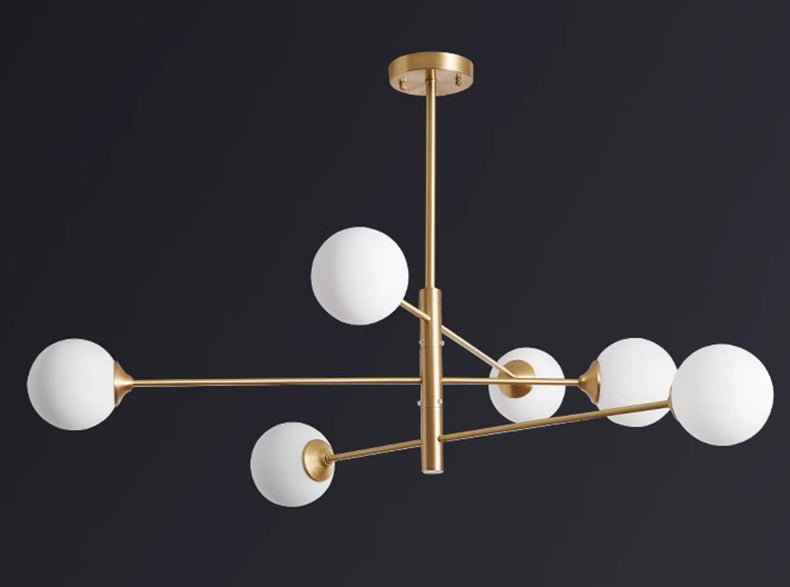 RoyaleGlow Mid-Century Modern 6-Light Gold Sputnik Chandelier with LED Glass Globes
