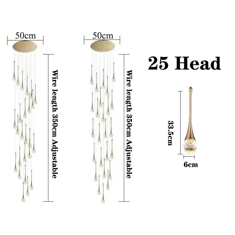 LuxRoyale Waterfall Gold LED Crystal Chandelier for Staircase Entryway