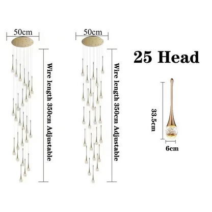LuxRoyale Waterfall Gold LED Crystal Chandelier for Staircase Entryway