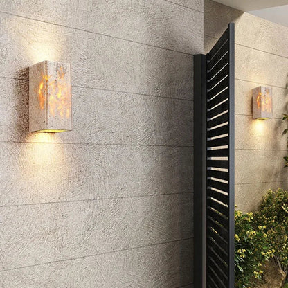 RoyaleGlow Natural Travertine Wall Sconce with Up-Down LED Illumination, IP65