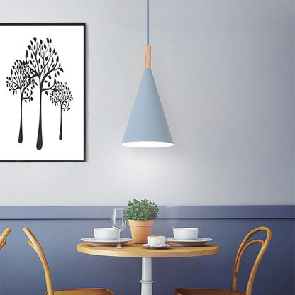 Royaleva Modern Nordic Black Cone Pendant Light With Wooden Top