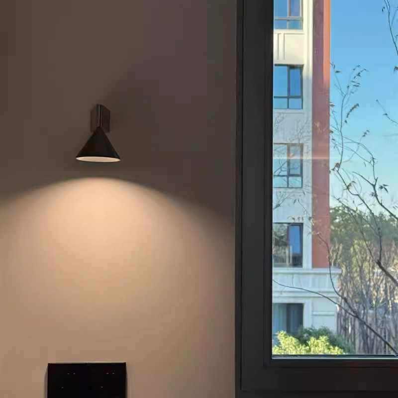 RoyaleGlow Minimalist Cone Wall Sconce - Black Brushed Aluminum Up Down Light