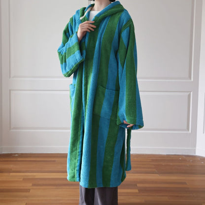 RoyaleGlow Organic Cotton Hooded Bathrobe Thick Striped Spa Robe