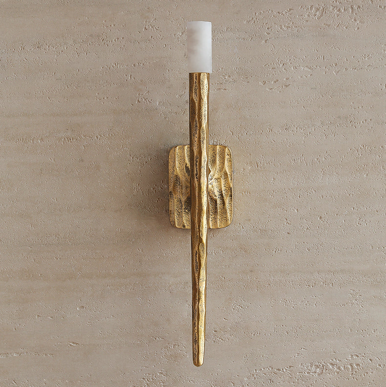 LuxRoyale Forged Brass & Marble Wall Sconce -Elegant 20-Inch LED Light