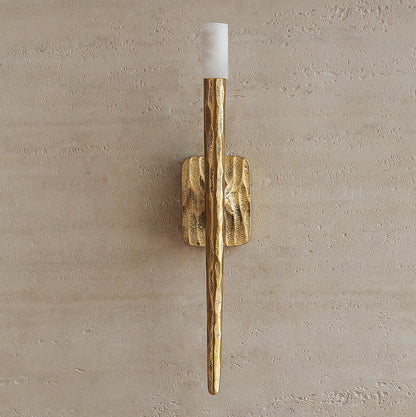 LuxRoyale Forged Brass & Marble Wall Sconce -Elegant 20-Inch LED Light