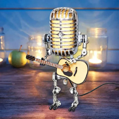 Royaleva Vintage Metal Microphone Robot With Guitar Lamp