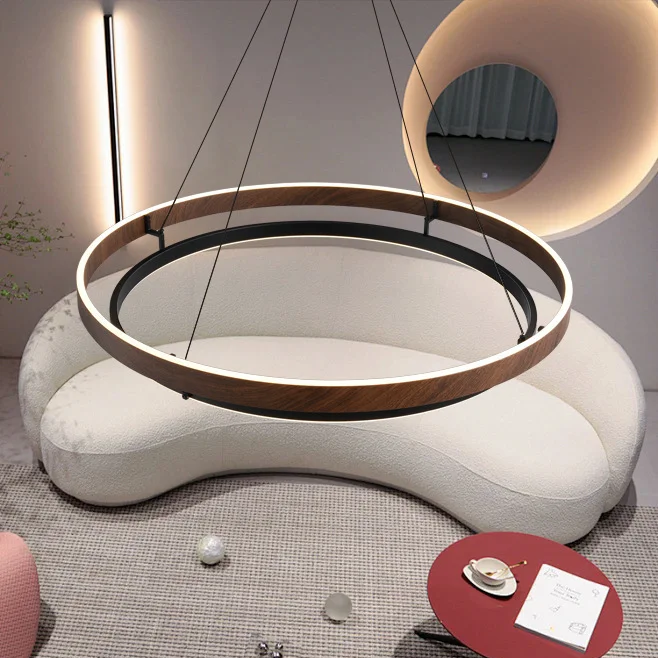 RoyaleGlow Modern Circular LED Pendant Light with Walnut finish For Farmhouse, Dining