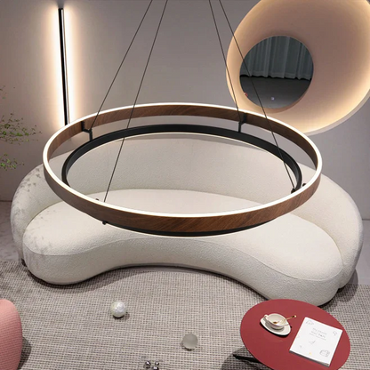 RoyaleGlow Modern Circular LED Pendant Light with Walnut finish For Farmhouse, Dining