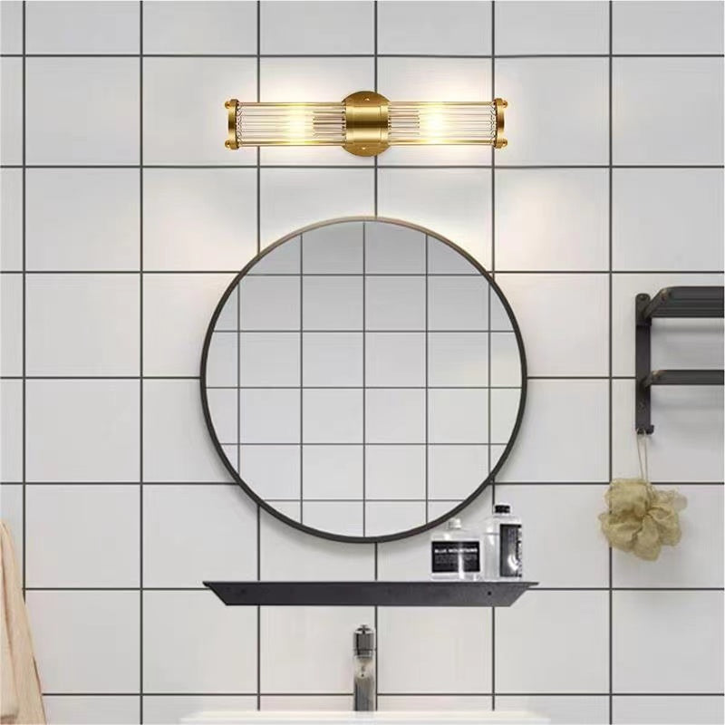 Rayvia Polished Brass Fluted Crystal Column Wall Sconce