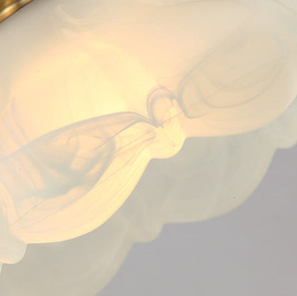 Royelux Modern Brass Accent Lamp with Scalloped Glass Shade