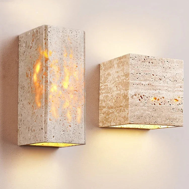 RoyaleGlow Natural Travertine Wall Sconce with Up-Down LED Illumination, IP65