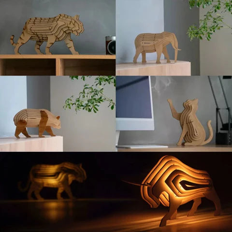 LuxRoyale 3D Wooden Animal Lamp - DIY LED Night Light for Kids Room & Home Decor