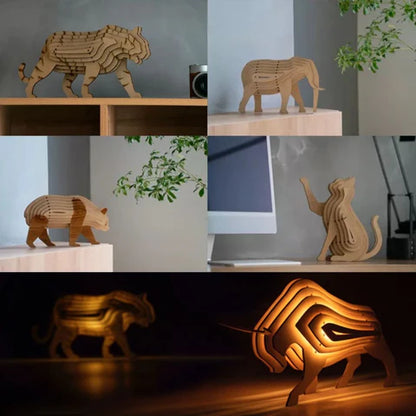 LuxRoyale 3D Wooden Animal Lamp - DIY LED Night Light for Kids Room & Home Decor