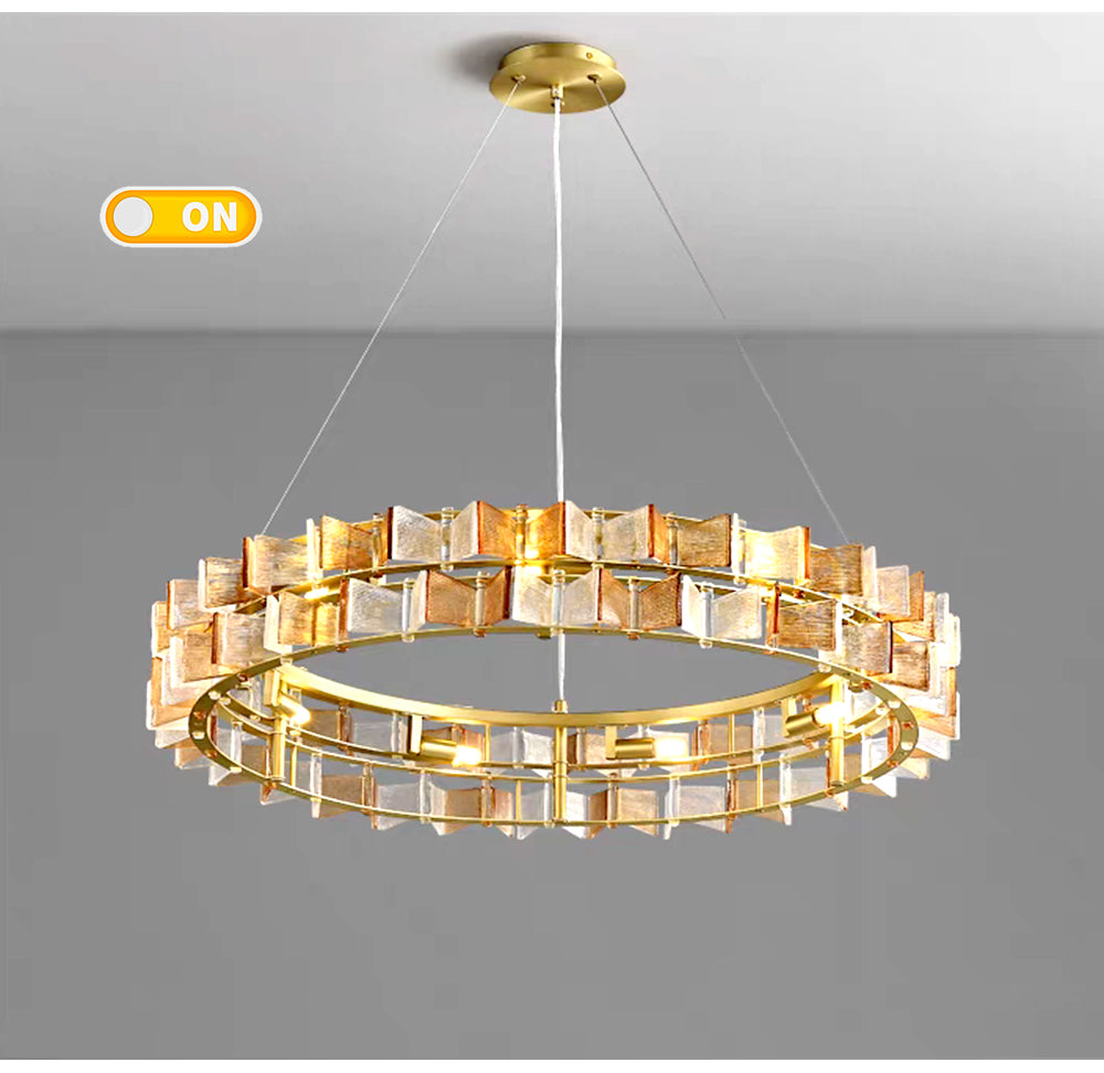LuxRoyale Contemporary Glass Cube Chandelier-LED Gold Light Fixture