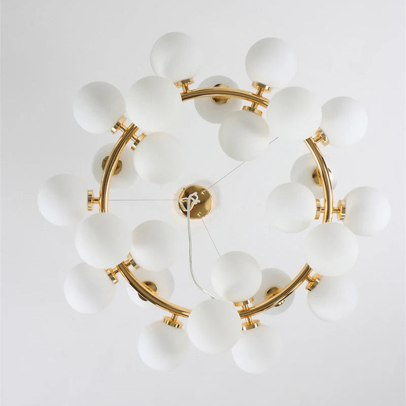 LuxRoyale Modern Gold Chandelier with White Glass Globes for Living Room