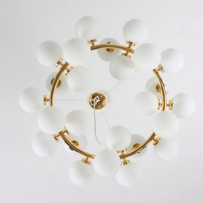 LuxRoyale Modern Gold Chandelier with White Glass Globes for Living Room