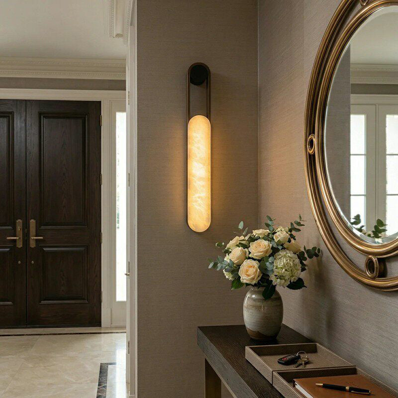 LuxRoyale Minimalist Alabaster Wall Sconce - Elegant Stone Glow LED Lighting Fixture