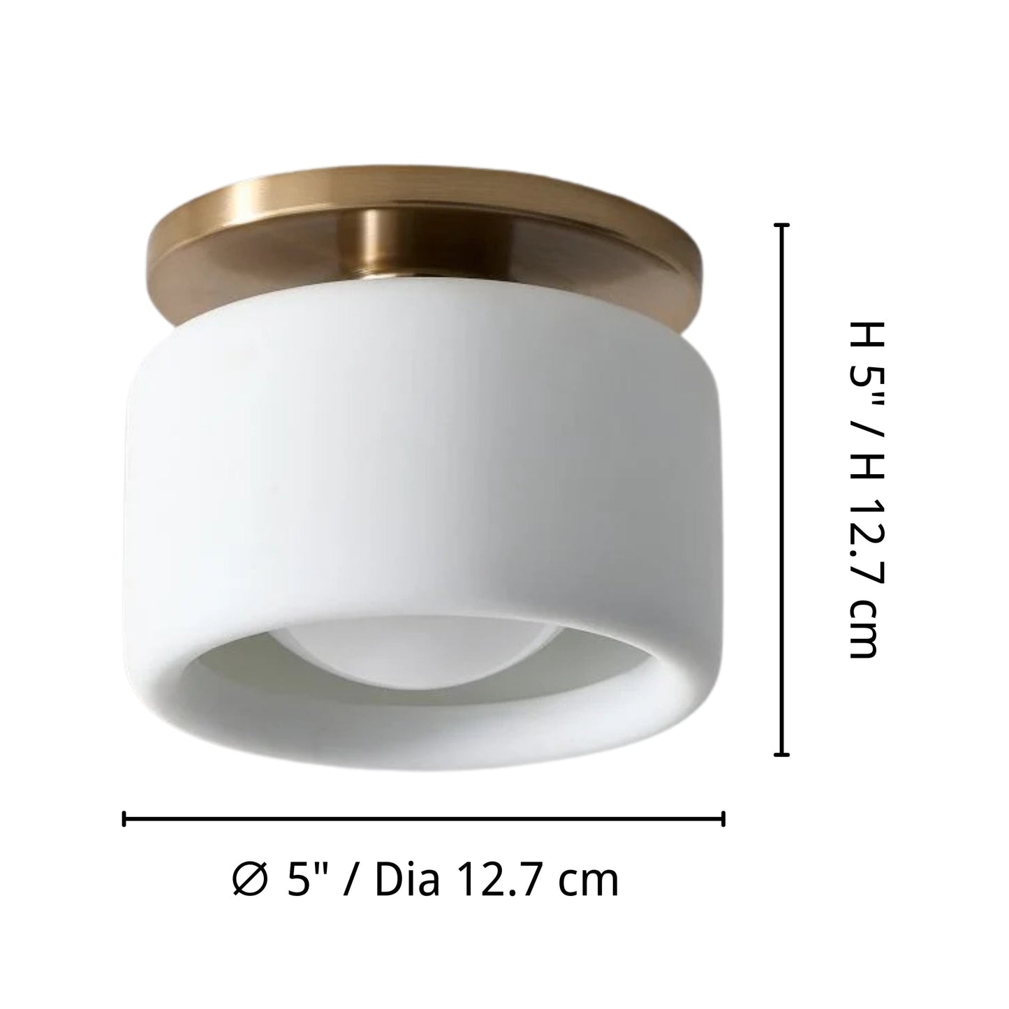 LuxRoyale Modern White Porcelain Semi-Flush Mount Ceiling Light with Brass Accent