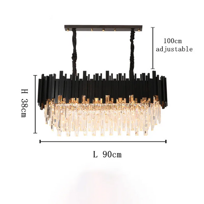 LuxRoyale Modern Black Chandelier with Clear Crystal Rods - Elegant Linear Lighting