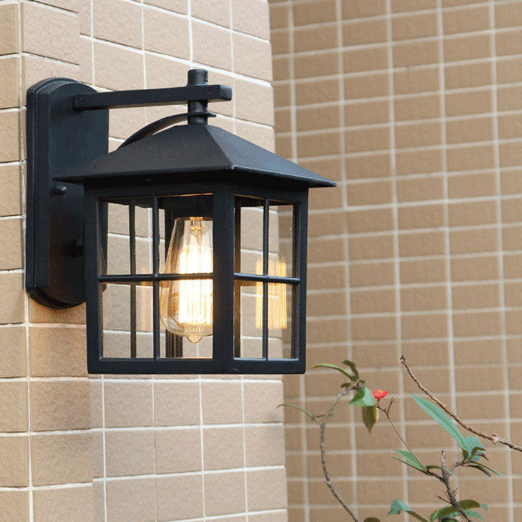 Royelux Vintage Outdoor Wall Lantern Sconce, Black Metal Farmhouse Exterior Light