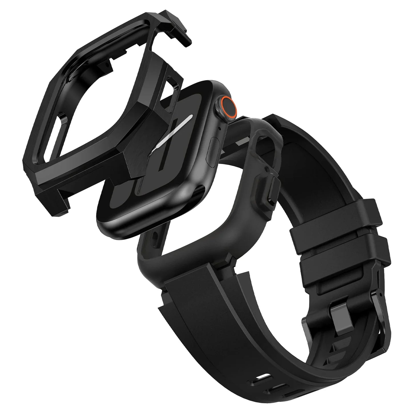 RoyaleGlow AP9009 Fluororubber Band Stainless Steel Case For Apple Watch