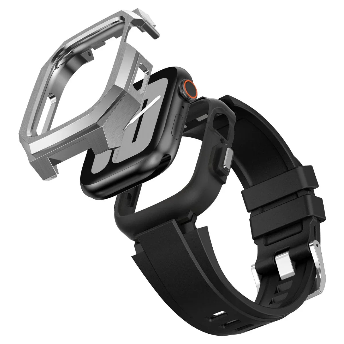 RoyaleGlow AP9009 Fluororubber Band Stainless Steel Case For Apple Watch