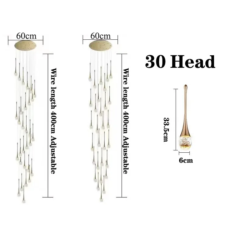 LuxRoyale Waterfall Gold LED Crystal Chandelier for Staircase Entryway