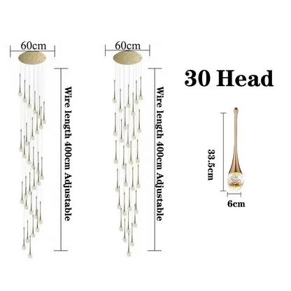 LuxRoyale Waterfall Gold LED Crystal Chandelier for Staircase Entryway