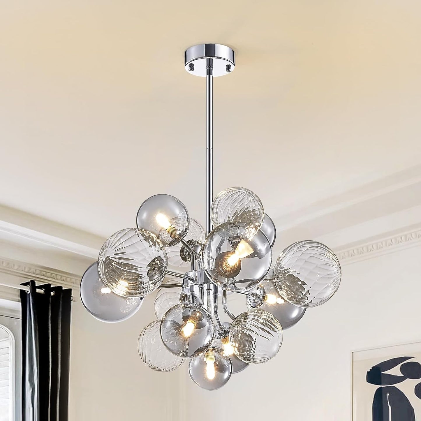 15-Light Glass Bubble Chandelier – Chrome Sputnik Pendant 0