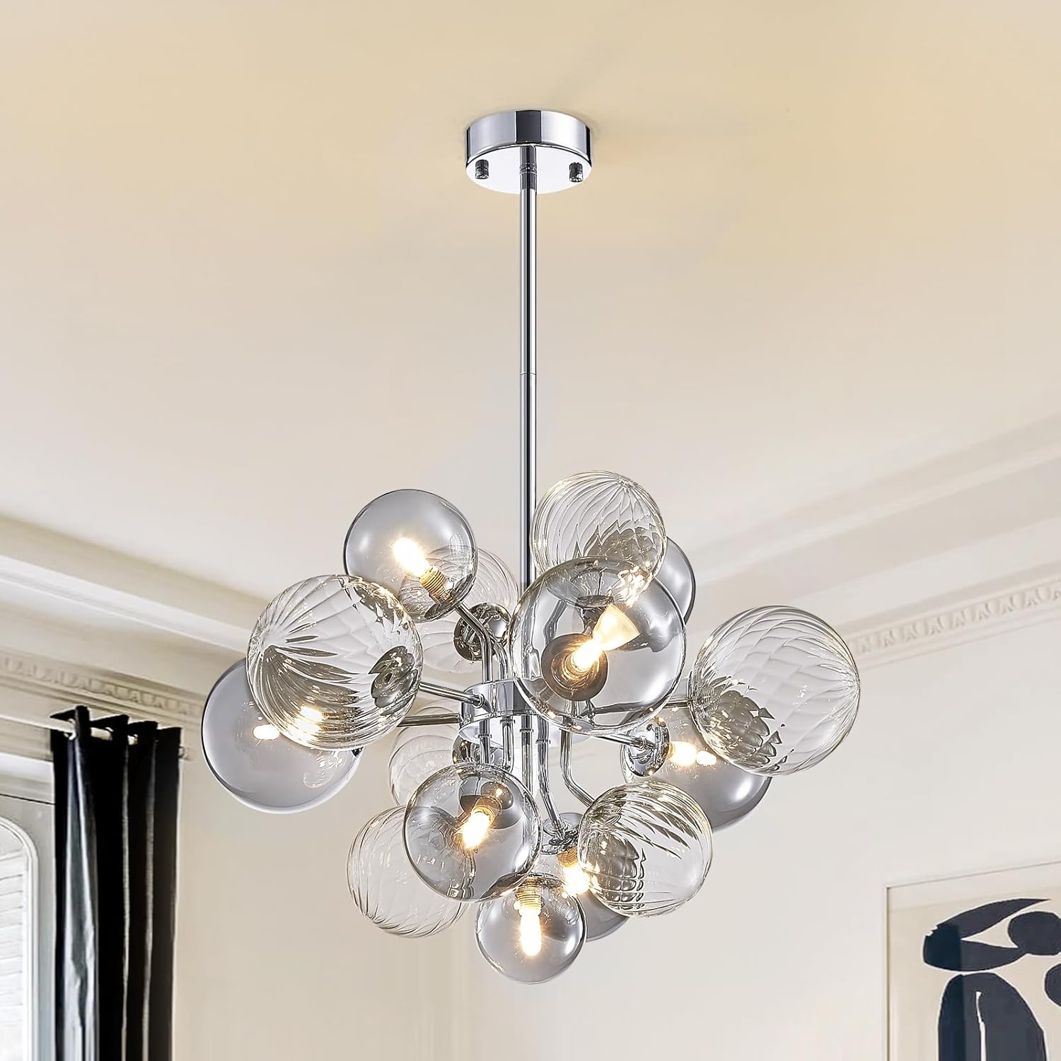 15-Light Glass Bubble Chandelier – Chrome Sputnik Pendant 0