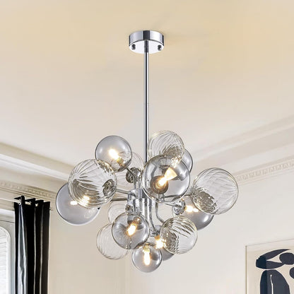 15-Light Glass Bubble Chandelier – Chrome Sputnik Pendant 0