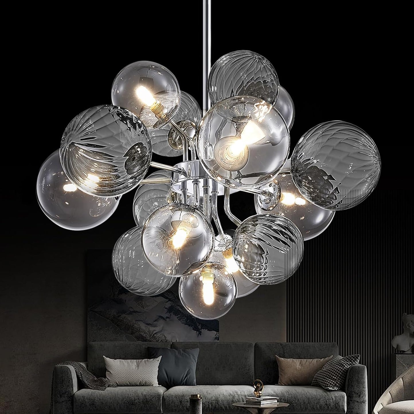 15-Light Glass Bubble Chandelier – Chrome Sputnik Pendant 2