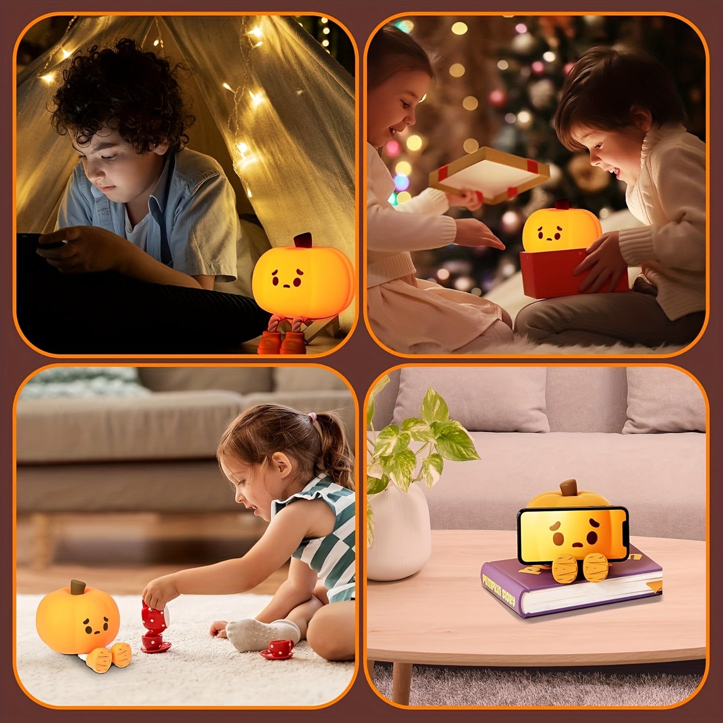 Pumpkin Night Light - Silicone Rechargeable 3-Level Dimmable Lamp for Bedside & Party Decoration, Perfect for Halloween, Christmas, Birthday Gifts - Default Title