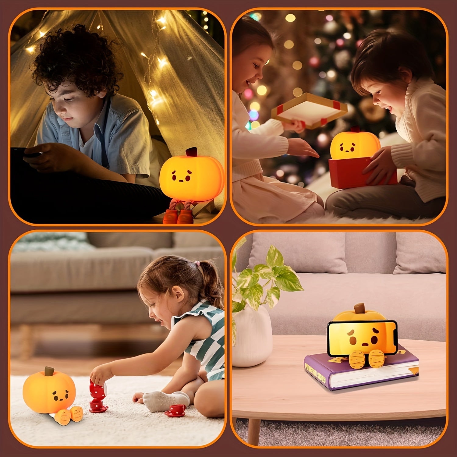Pumpkin Night Light - Silicone Rechargeable 3-Level Dimmable Lamp for Bedside & Party Decoration, Perfect for Halloween, Christmas, Birthday Gifts - Default Title