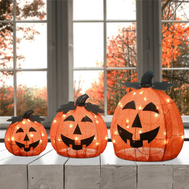 Royelux 15" Pre-Lit Jack-O-Lantern Trio Set of 3 Halloween Indoor Outdoor Decor