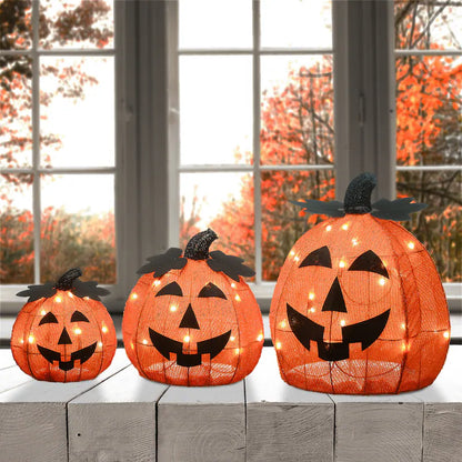Royelux 15" Pre-Lit Jack-O-Lantern Trio Set of 3 Halloween Indoor Outdoor Decor