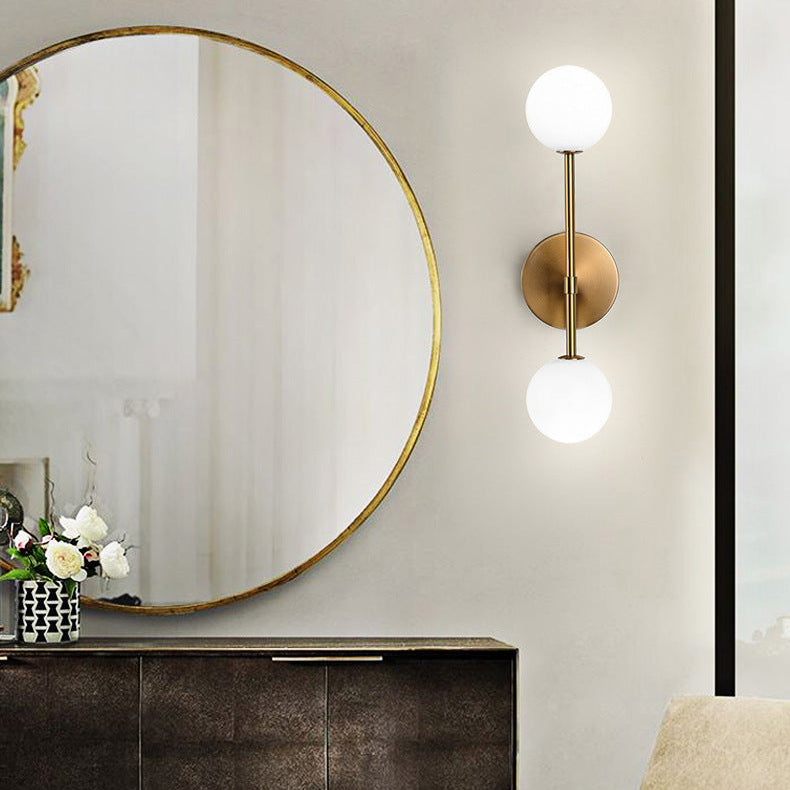 LuxRoyale Modern Brass Double Globe Wall Sconce-Frosted Glass Vanity Light Fixture