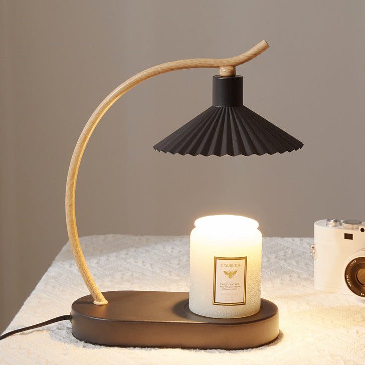LuxRoyale Dimmable Candle Warmer Lamp with Timer, Wood Base & Pleated Shade
