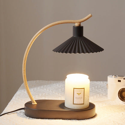 LuxRoyale Dimmable Candle Warmer Lamp with Timer, Wood Base & Pleated Shade