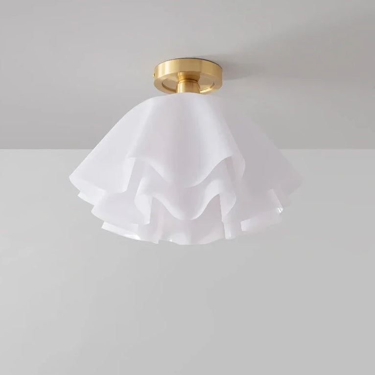 RoyaleGlow Pleated White Ruffled Ceiling Light with Brass Base
