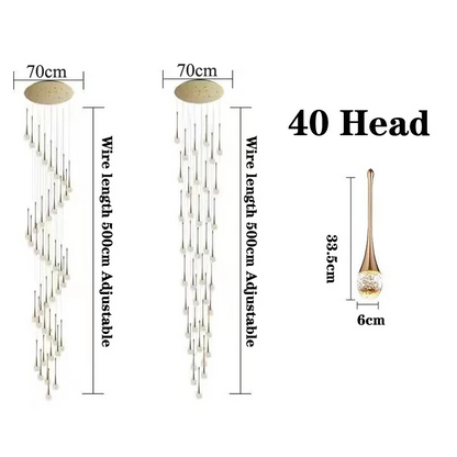 LuxRoyale Waterfall Gold LED Crystal Chandelier for Staircase Entryway